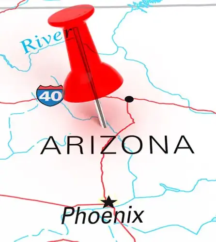 Arizona Map Showing Phoenix with map pin